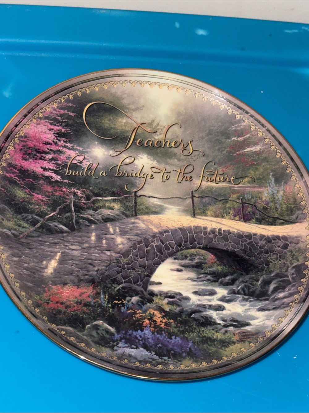 Thomas Kinkade “Bridge of Faith” 1st Edition 2001 Plate Bradford Exchange TEACH